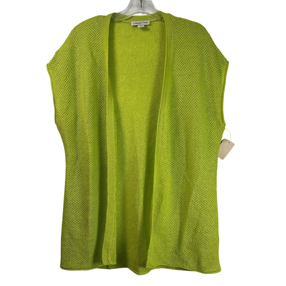 Coldwater Creek Easy Breeze Cardigan Lime Green Linen Blend XL 16 Sleeveless